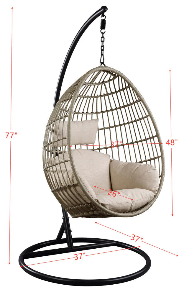 Virasat Single Seater Hanging Swing With Stand For Balcony, Garden Swing (Black+Grey)-VIRASAT FURNITURE & FURNISHING