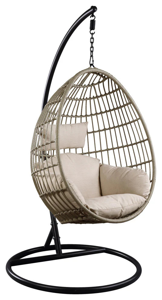VIRASAT FURNITURE SINGLE SEATER HANGING SWING WITH STAND FOR BALCONY & GARDEN (BLACK + GREY)