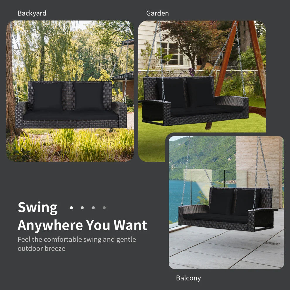 Virasat Double Seater Hanging Swing Without Stand For Balcony, Garden Swing (Dark Brown)-VIRASAT FURNITURE & FURNISHING