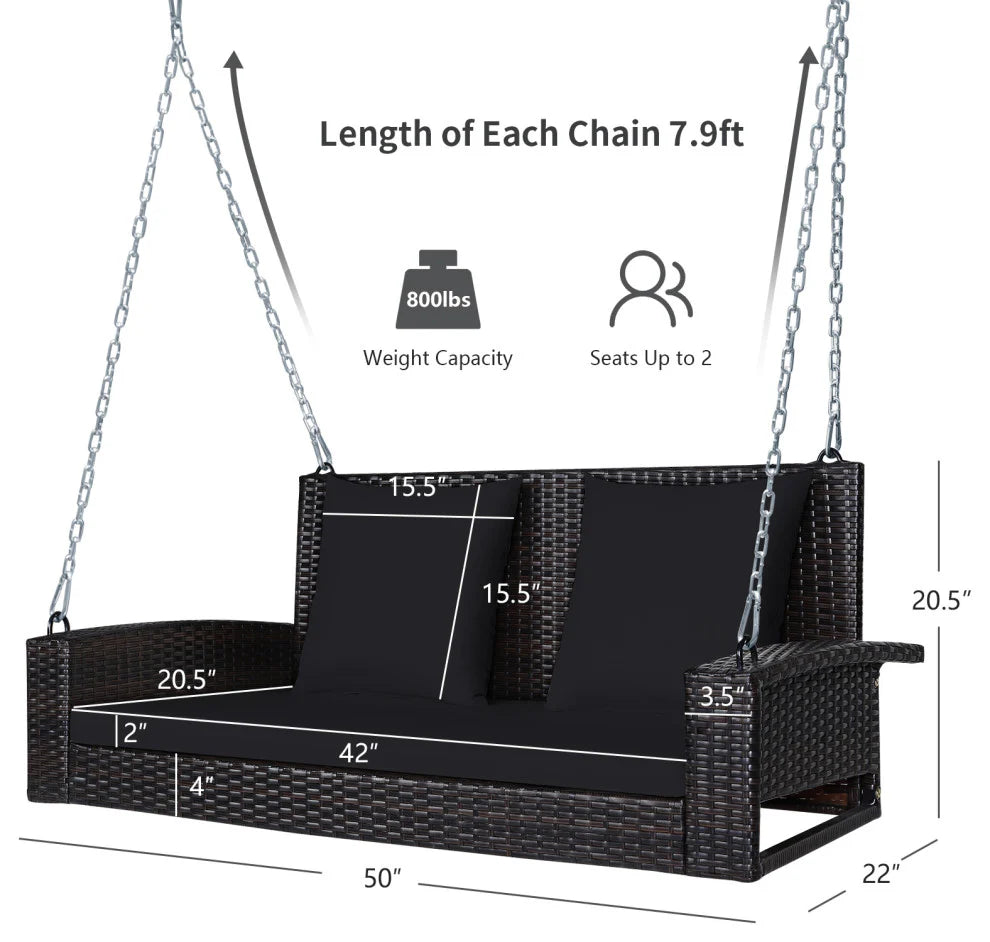 Virasat Double Seater Hanging Swing Without Stand For Balcony, Garden Swing (Dark Brown)-VIRASAT FURNITURE & FURNISHING