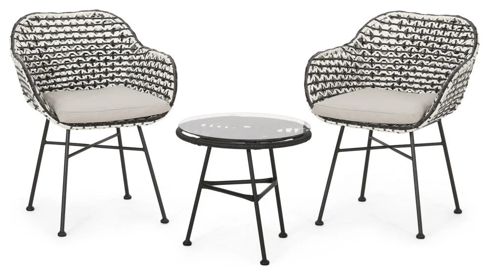 Virasat Outdoor Patio Seating Set 2 Chairs 1 Table Set Black White-VIRASAT FURNITURE & FURNISHING