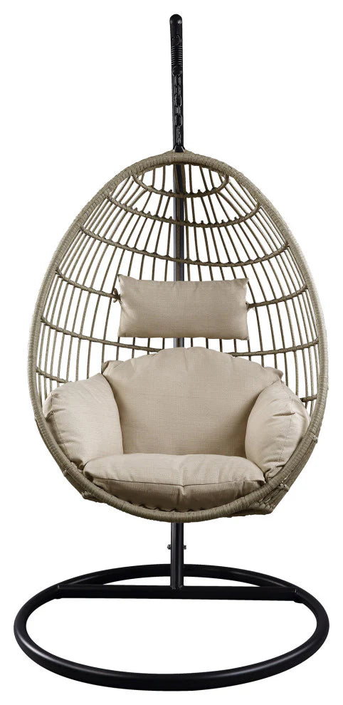Virasat Single Seater Hanging Swing With Stand For Balcony, Garden Swing (Black+Grey)-VIRASAT FURNITURE & FURNISHING