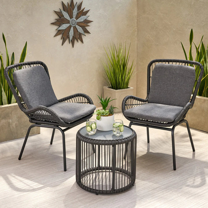 Virasat Geeks Outdoor Patio Seating Set 2 Chairs and 1 Table Set (Black)