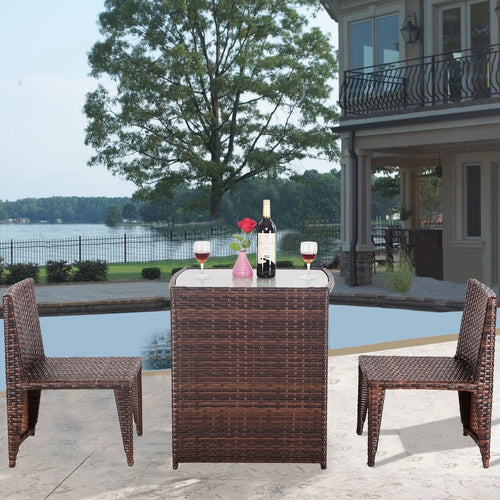 Virasat Outdoor Patio Seating Set 2 Chairs 1 Table Set Brown Black-VIRASAT FURNITURE & FURNISHING