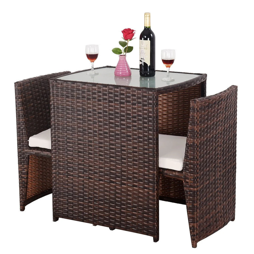Virasat Outdoor Patio Seating Set 2 Chairs 1 Table Set Brown Black-VIRASAT FURNITURE & FURNISHING