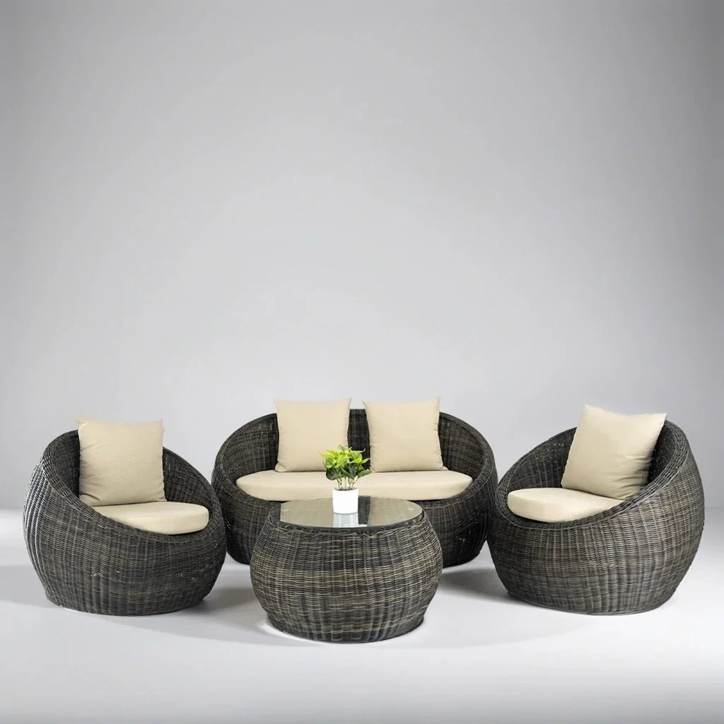 Virasat Fonsie Outdoor Sofa Set 2 Seater, 2 Single seater and 1 Center Table (Cappuccino)