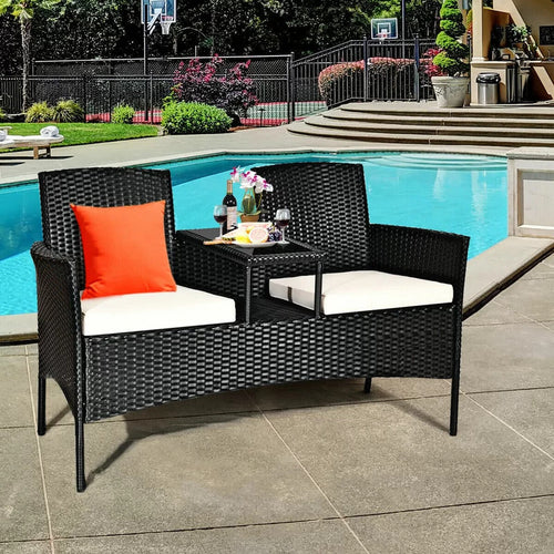 Virasat Garden Patio Seating Set of 2 Chairs and Table Set Black-VIRASAT FURNITURE & FURNISHING