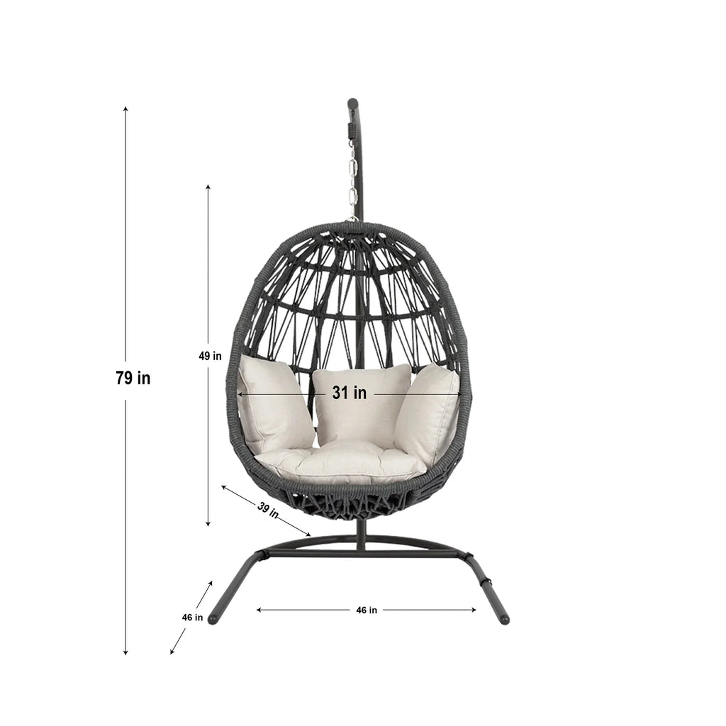 Virasat Single Seater Hanging Swing With Stand For Balcony, Garden (Dark Grey) Braided & Rope-VIRASAT FURNITURE & FURNISHING