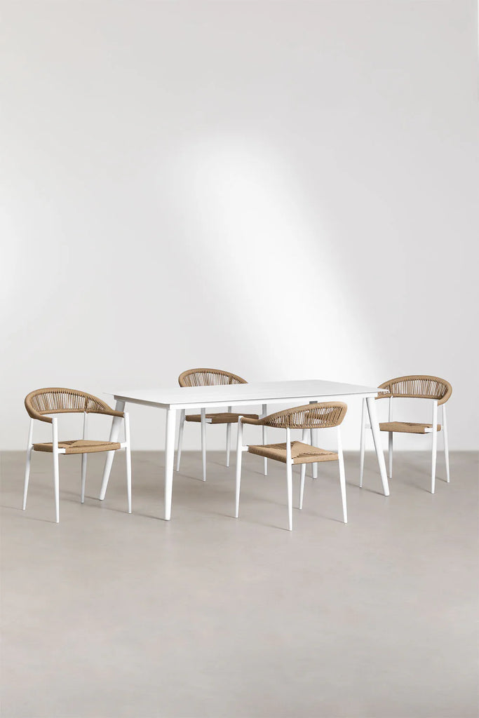 Virasat Outdoor Patio Dining Seating Set 4 Chairs and 1 Table Set (White) Braided & Rope-VIRASAT FURNITURE & FURNISHING
