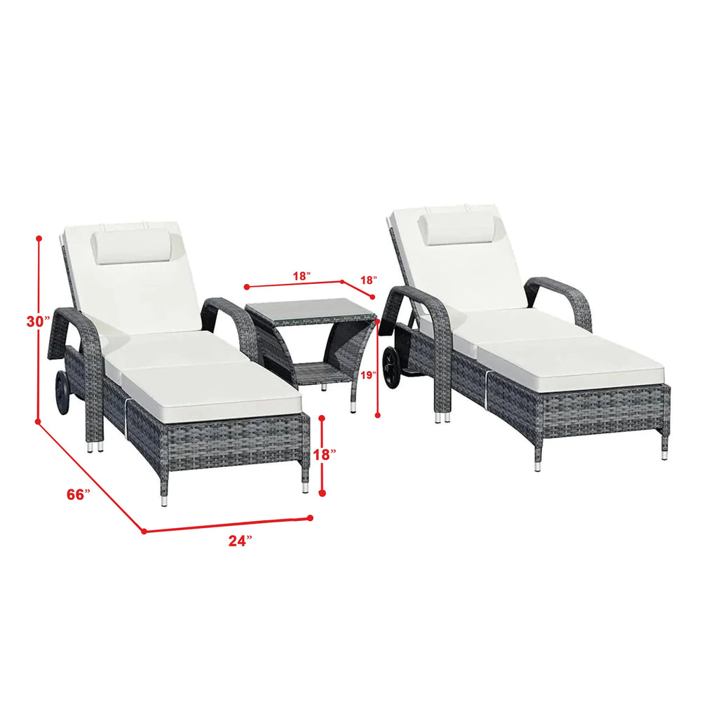 Virasat Outdoor Swimming Poolside Lounger (Set of 2) with 1 Side Table (Black + Grey)-VIRASAT FURNITURE & FURNISHING