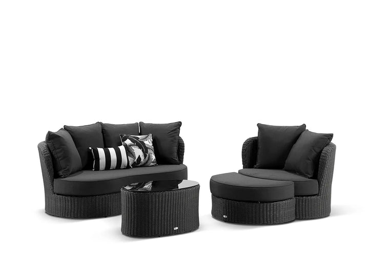 Virasat Comox Outdoor Garden Balcony Sofa Set 2 Seater, Single seater and 1 Center Table with Ottoman Set (Black)