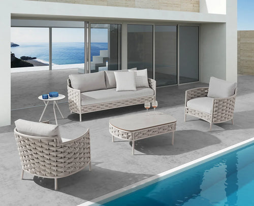 Virasat Outdoor Garden Balcony Sofa Set 2 Seater, 2 Single Seater and 1 Center Table Set, Braid & Rope(White + Cream)-VIRASAT FURNITURE & FURNISHING