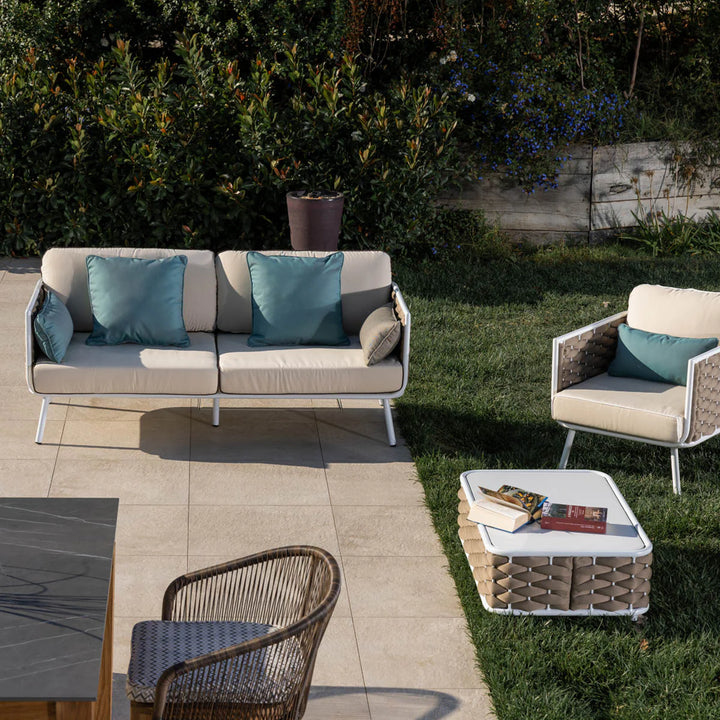 Virasat Zedex Outdoor Sofa Set 2 Seater, 2 Single seater and 1 Center Table Set (Beige) Braided & Rope