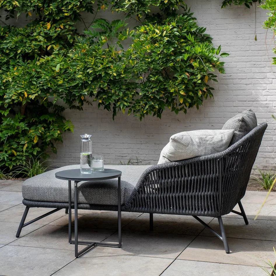 Virasat Outdoor Swimming Poolside Lounger With 1 Side Table (Grey) Braided & Rope-VIRASAT FURNITURE & FURNISHING