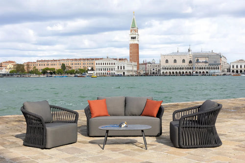 Virasat Outdoor Garden Balcony Sofa Set 2 Seater, 2 Single Seater 1 Center Table Set Braid & Rope (Dark Grey)-VIRASAT FURNITURE & FURNISHING