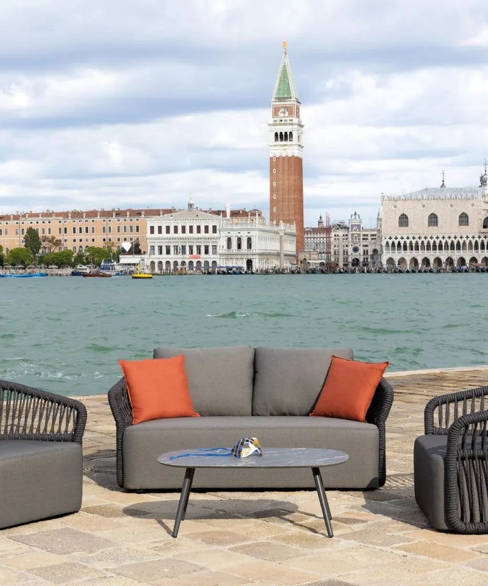 Virasat Outdoor Garden Balcony Sofa Set 2 Seater, 2 Single Seater 1 Center Table Set Braid & Rope (Dark Grey)-VIRASAT FURNITURE & FURNISHING