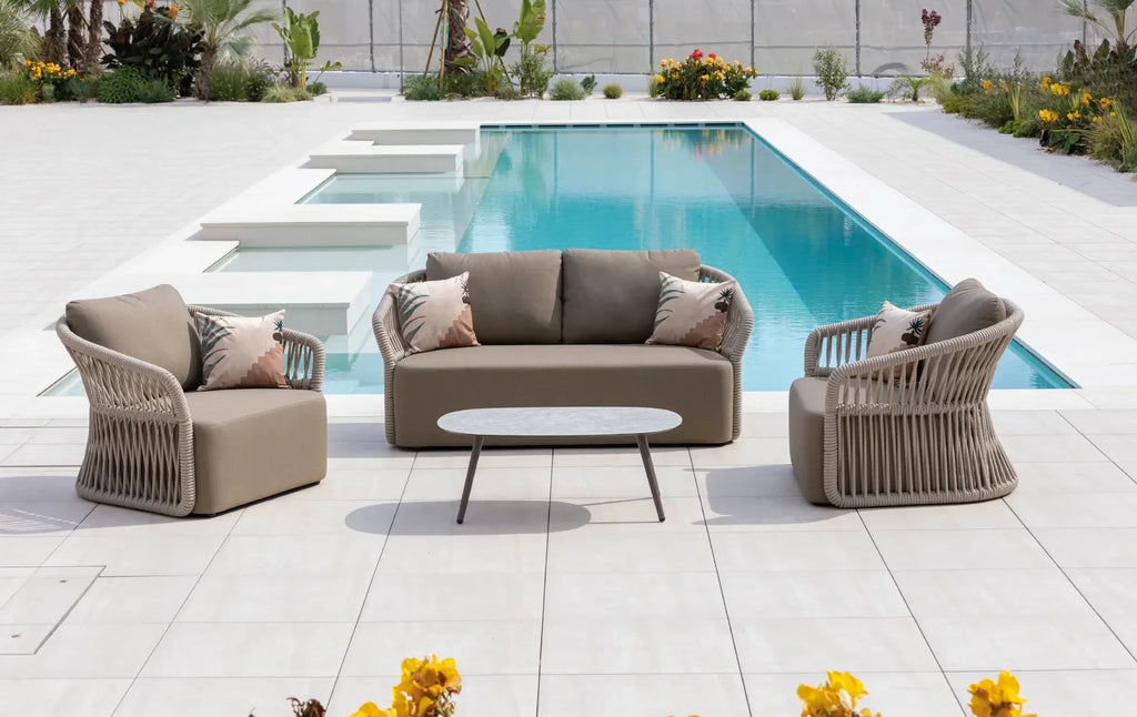 Virasat Outdoor Garden Balcony Sofa Set 2 Seater, 2 Single Seater 1 Center Table Set, Braid & Rope (Beige)-VIRASAT FURNITURE & FURNISHING