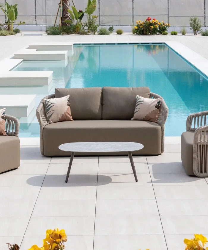 Virasat Outdoor Garden Balcony Sofa Set 2 Seater, 2 Single Seater 1 Center Table Set, Braid & Rope (Beige)-VIRASAT FURNITURE & FURNISHING