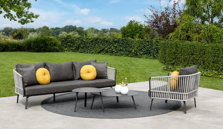 Virasat Kosta Outdoor Garden Balcony Sofa Set 2 Seater, Single seater and 2 Center Table Set, Braided & Rope (Dark Grey)