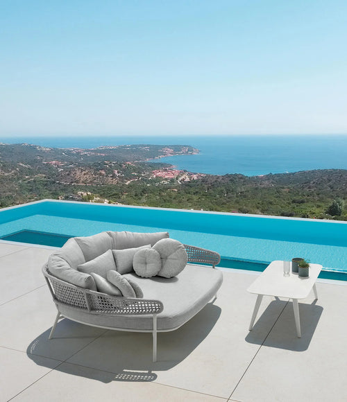 Virasat Outdoor Poolside Sunbed With Cushion Daybed (Grey) Braided & Rope-VIRASAT FURNITURE & FURNISHING
