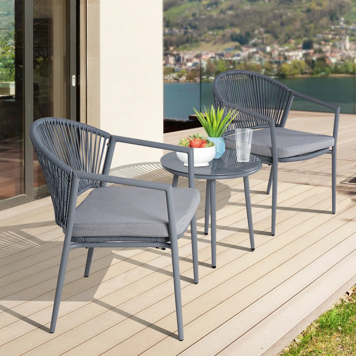 Virasat Ocana Outdoor Patio Seating Set 2 Chairs and 1 Table Set Braided And Rope