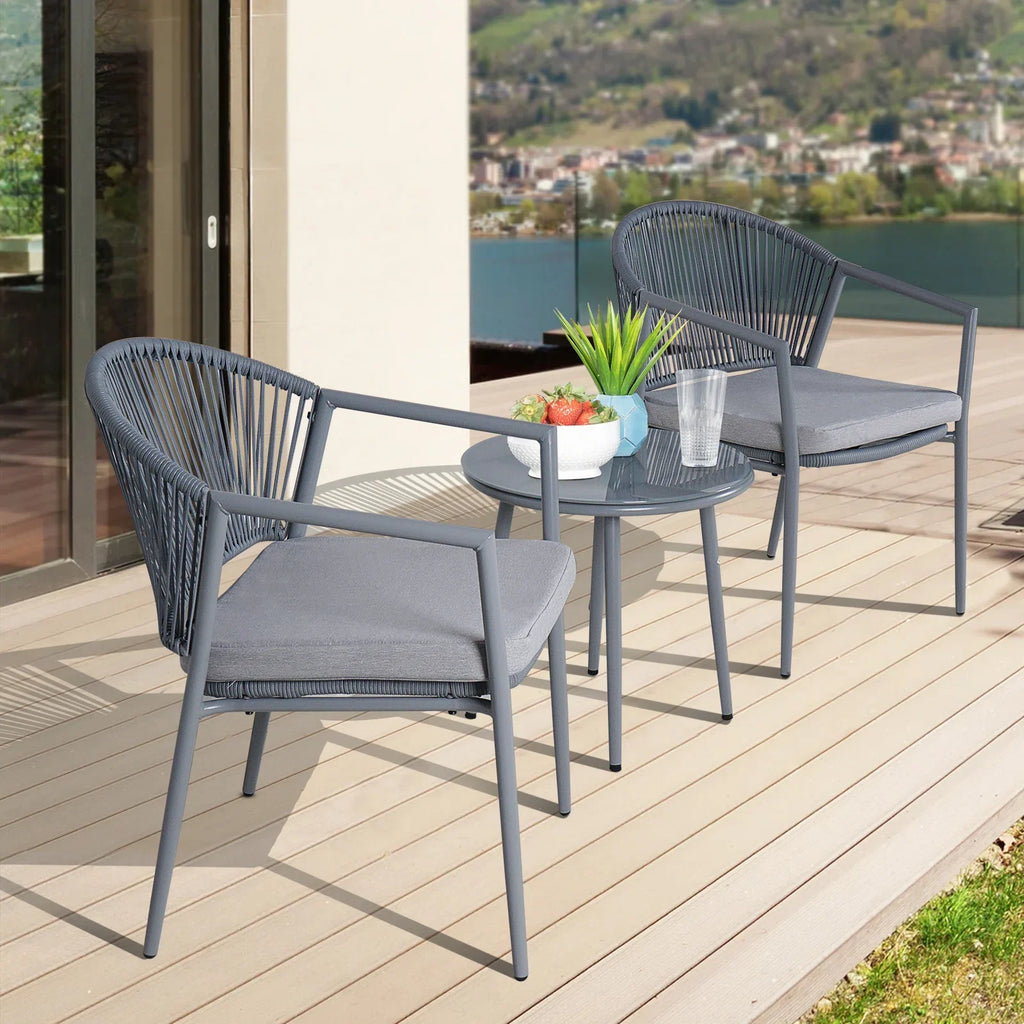 Virasat Outdoor Patio Seating Set 2 Chairs and 1 Table Set Braided And Rope-VIRASAT FURNITURE & FURNISHING