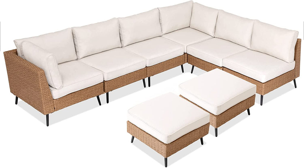 Virasat Outdoor Sofa Set 6 Seater and Single Seater with 2 Ottoman Set (Beige)-VIRASAT FURNITURE & FURNISHING