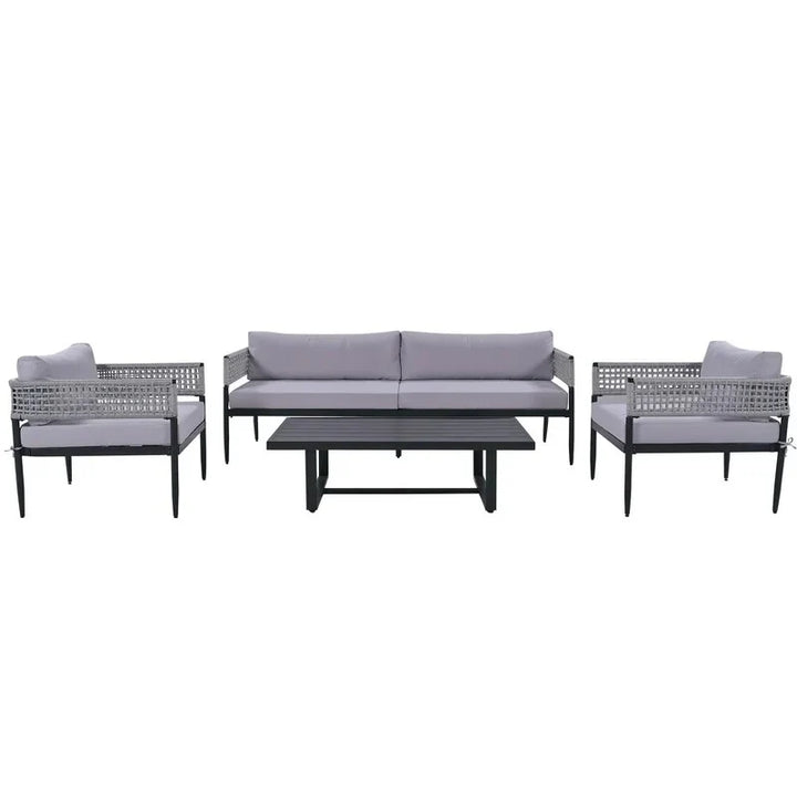 Virasat Furni Outdoor Sofa Set 3 Seater , 2 Single seater and 1 Center Table Set (Grey) Braided & Rope