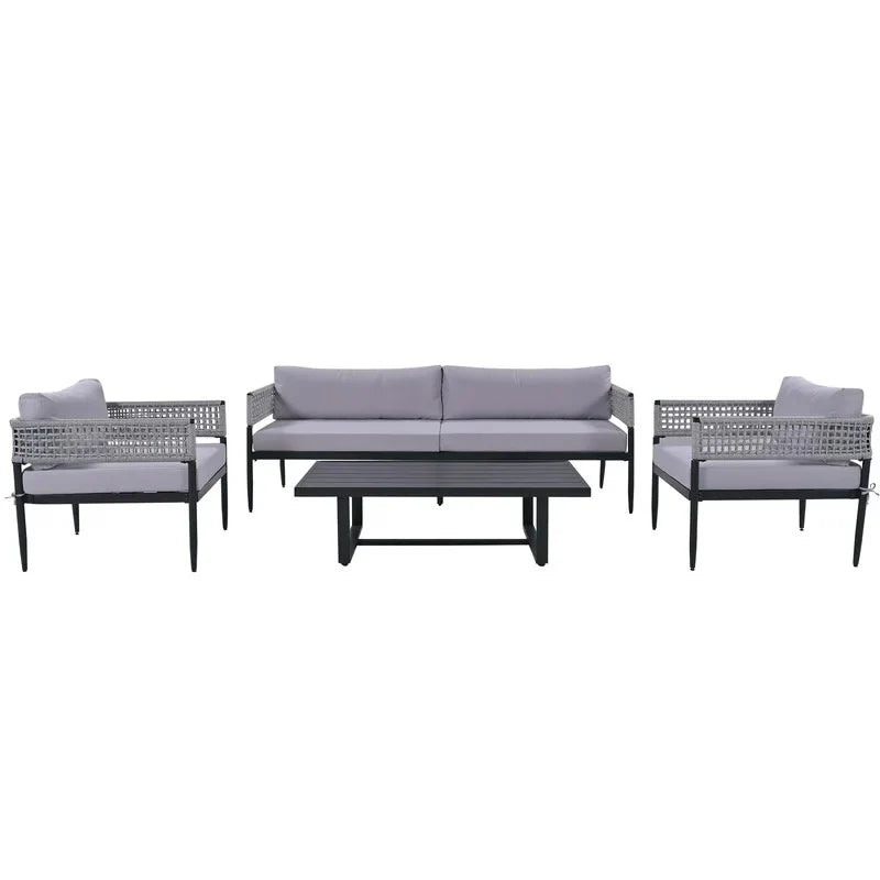 Virasat Outdoor Sofa Set 3 Seater, 2 Single Seater and 1 Center Table Set (Grey) Braided & Rope-VIRASAT FURNITURE & FURNISHING
