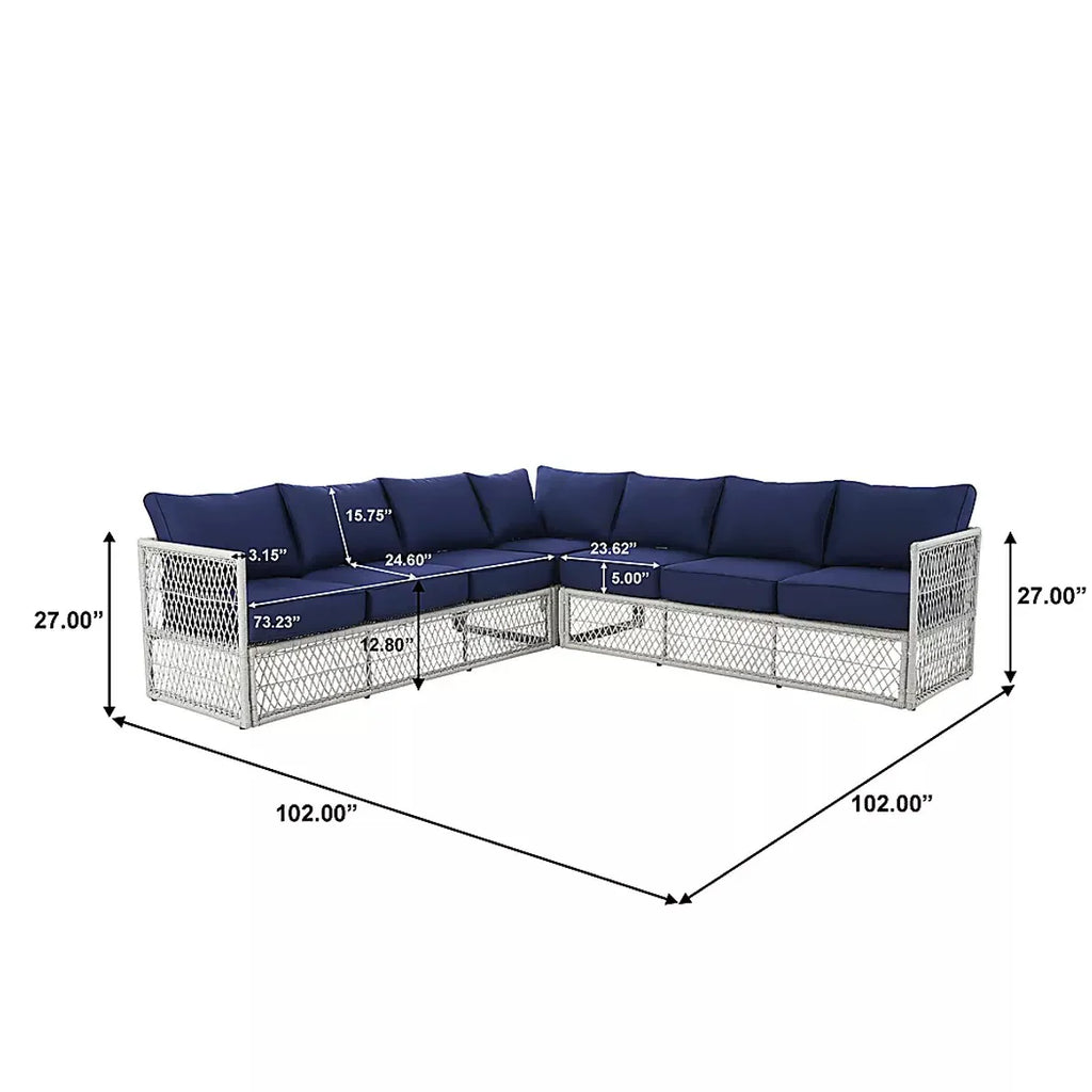 Virasat Outdoor Sofa Set 7 Seater and 1 Center Table Set (White + Blue)-VIRASAT FURNITURE & FURNISHING