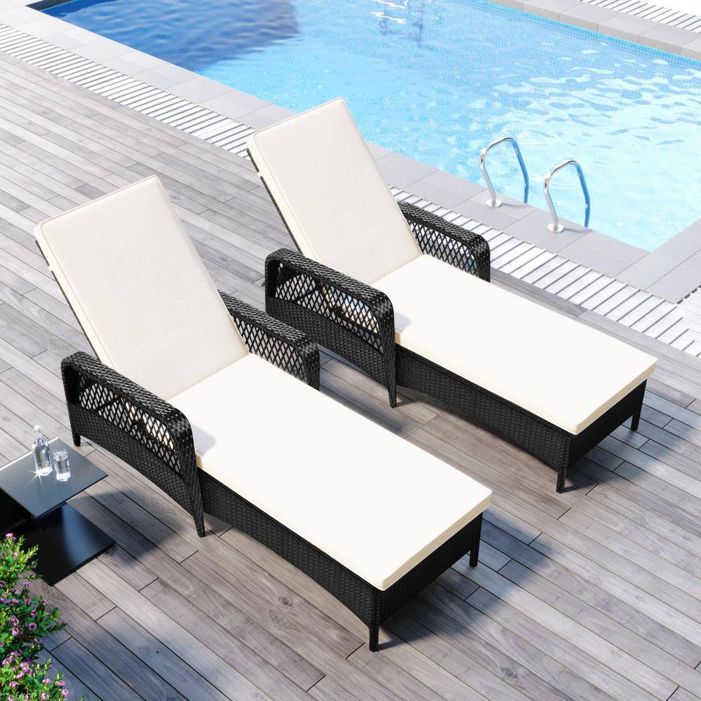 Virasat Outdoor Swimming Poolside Lounger Set of 2 Black-VIRASAT FURNITURE & FURNISHING