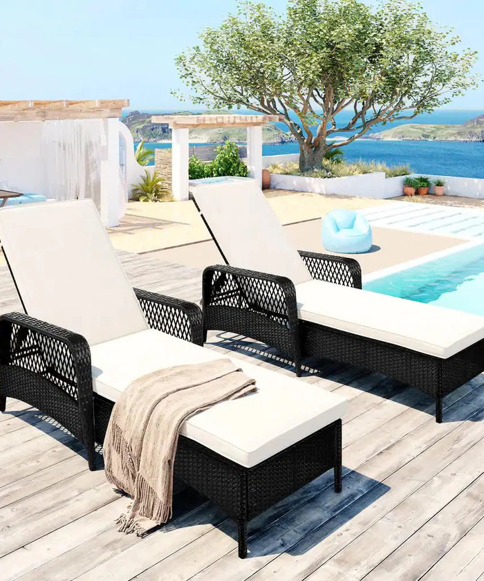 Virasat Outdoor Swimming Poolside Lounger Set of 2 Black-VIRASAT FURNITURE & FURNISHING