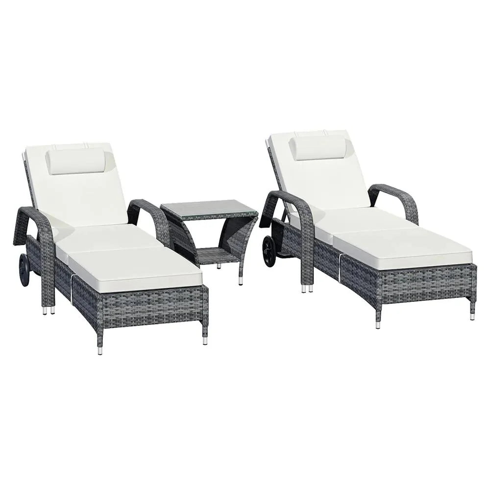 Virasat Outdoor Swimming Poolside Lounger (Set of 2) with 1 Side Table (Black + Grey)-VIRASAT FURNITURE & FURNISHING