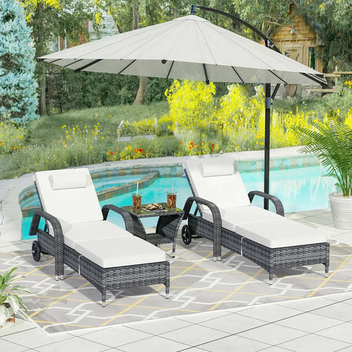 Virasat Outdoor Swimming Poolside Lounger (Set of 2) with 1 Side Table (Black + Grey)-VIRASAT FURNITURE & FURNISHING