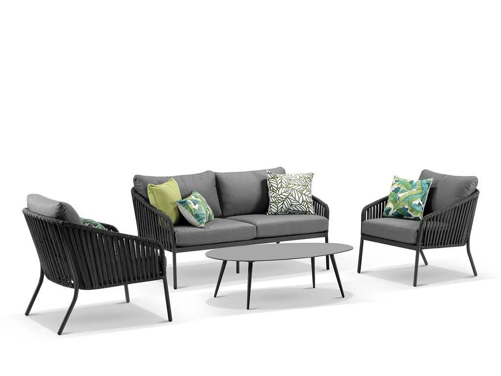 Virasat Outdoor Garden Balcony Sofa Set 2 Seater, 2 Single Seater 1 Center Table Set, Braid & Rope (Dark Grey)-VIRASAT FURNITURE & FURNISHING
