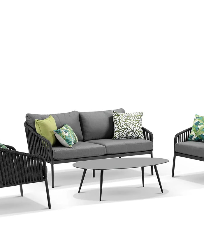 Virasat Outdoor Garden Balcony Sofa Set 2 Seater, 2 Single Seater 1 Center Table Set, Braid & Rope (Dark Grey)-VIRASAT FURNITURE & FURNISHING