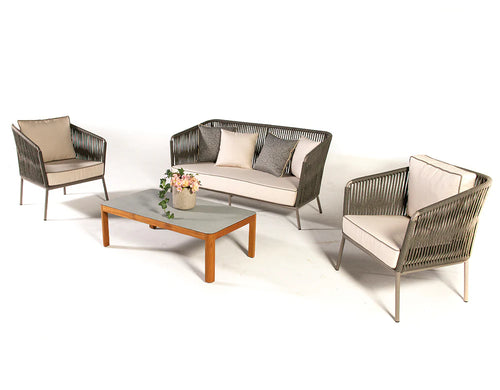 VIRASAT OUTDOOR SOFA SET 2-SEATER 2-SINGLE SEATER AND 1-CENTER TABLE DARK GREY BEIGE BRAIDED ROPE-VIRASAT FURNITURE & FURNISHING