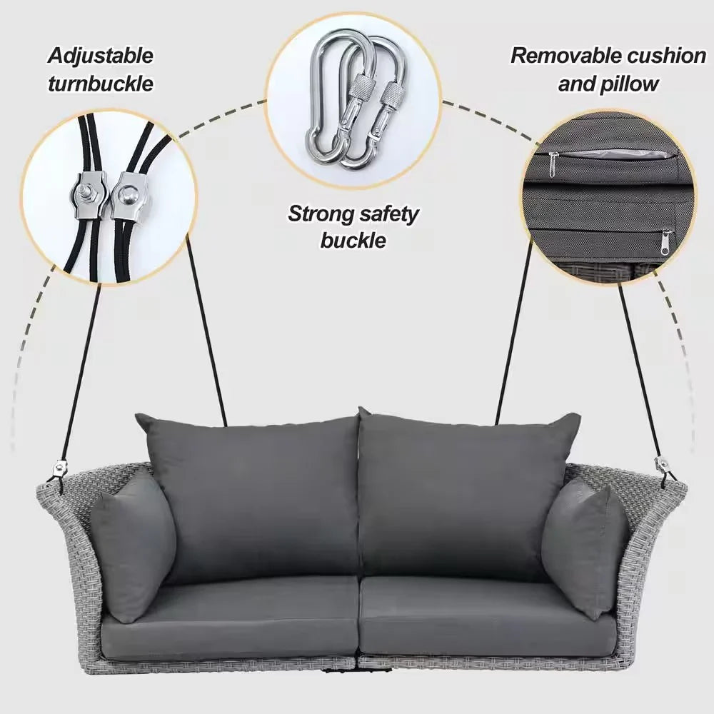 Virasat Double Seater Hanging Swing Without Stand For Balcony, Garden Swing (Grey)-VIRASAT FURNITURE & FURNISHING