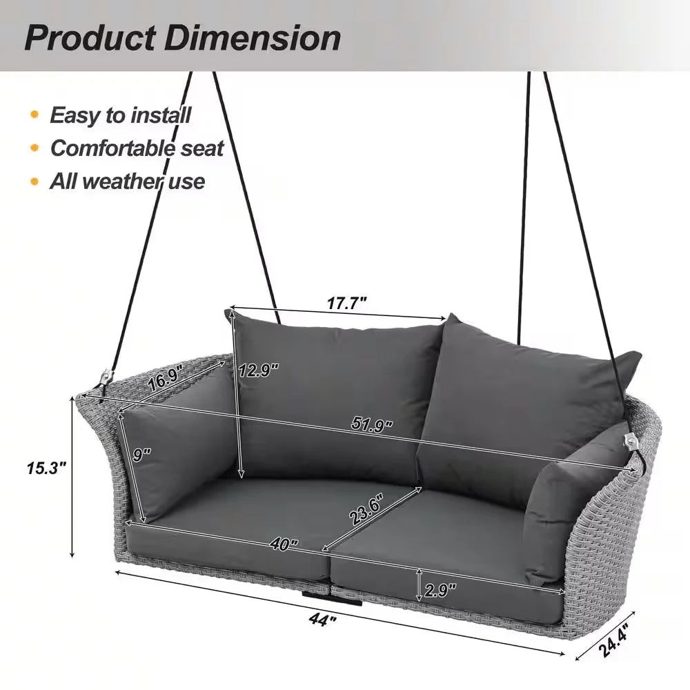 Virasat Double Seater Hanging Swing Without Stand For Balcony, Garden Swing (Grey)-VIRASAT FURNITURE & FURNISHING