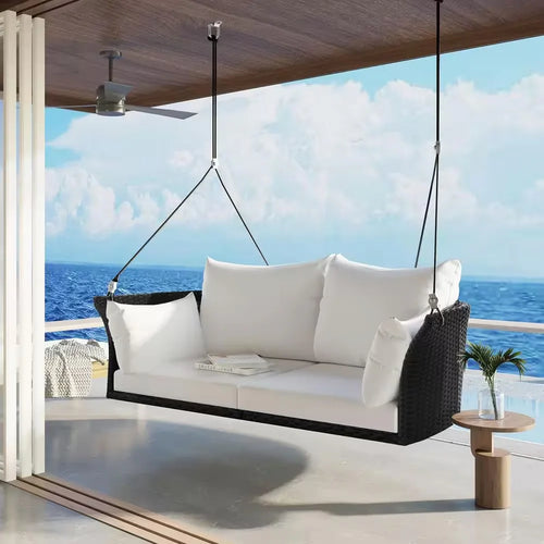 Virasat Double Seater Hanging Swing Without Stand For Balcony, Garden Swing (Black + White)-VIRASAT FURNITURE & FURNISHING