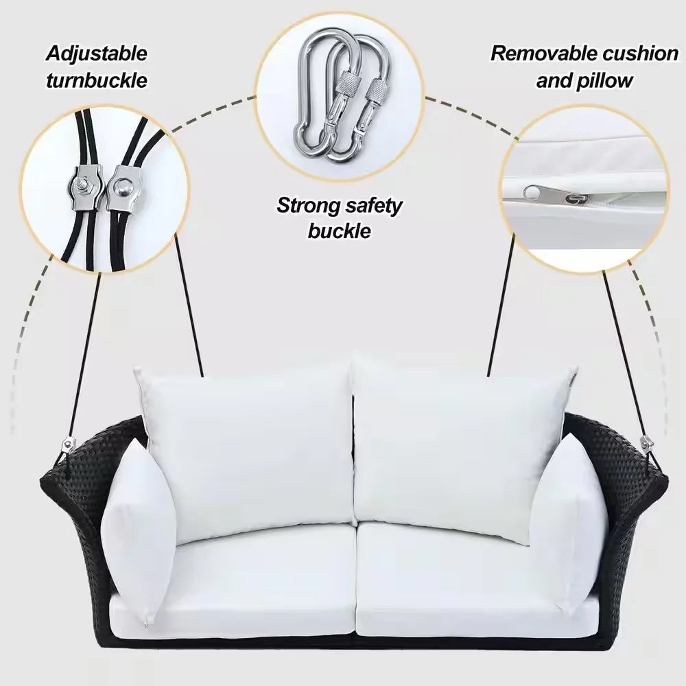 Virasat Double Seater Hanging Swing Without Stand For Balcony, Garden Swing (Black + White)-VIRASAT FURNITURE & FURNISHING