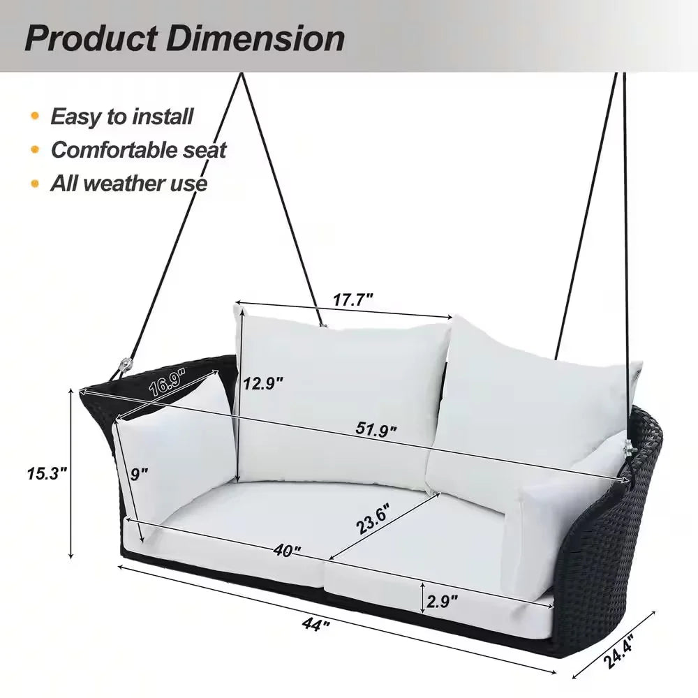 Virasat Double Seater Hanging Swing Without Stand For Balcony, Garden Swing (Black + White)-VIRASAT FURNITURE & FURNISHING