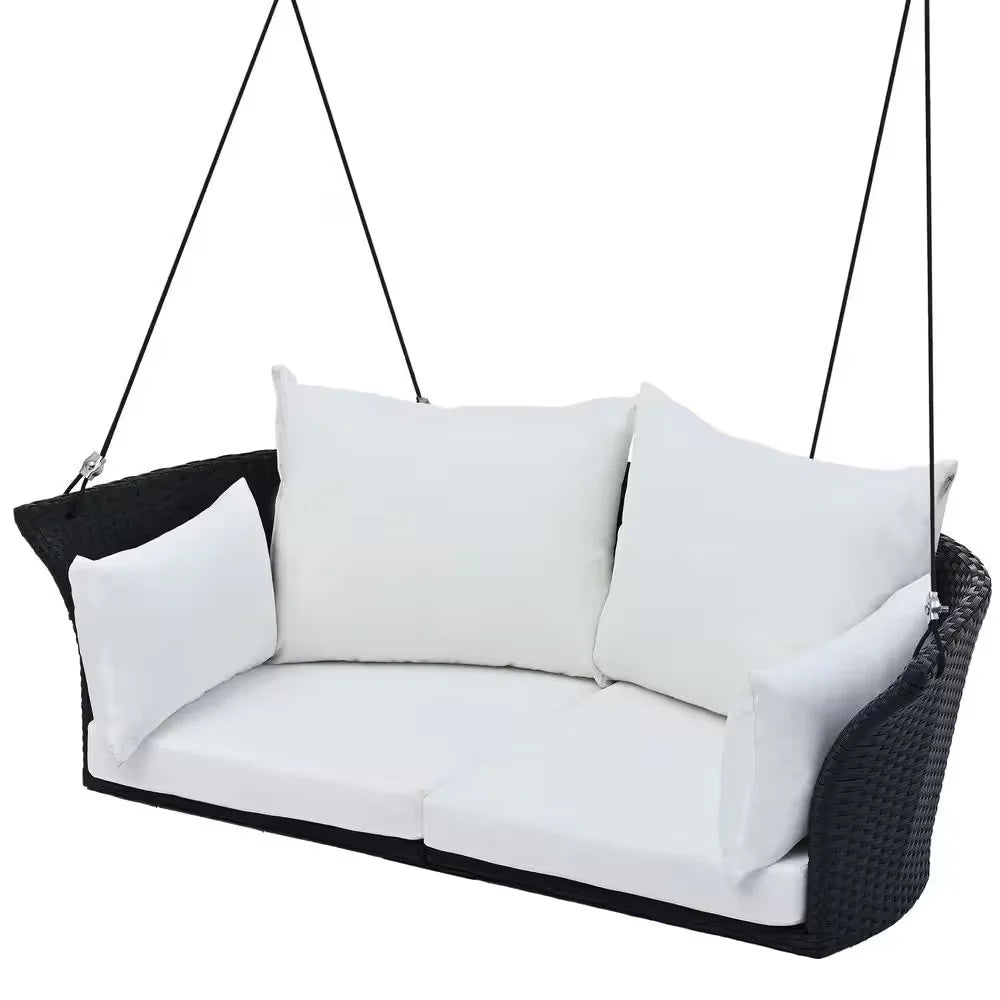 Virasat Double Seater Hanging Swing Without Stand For Balcony, Garden Swing (Black + White)-VIRASAT FURNITURE & FURNISHING