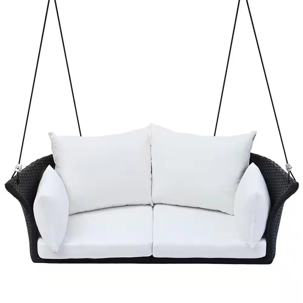 Virasat Double Seater Hanging Swing Without Stand For Balcony, Garden Swing (Black + White)-VIRASAT FURNITURE & FURNISHING