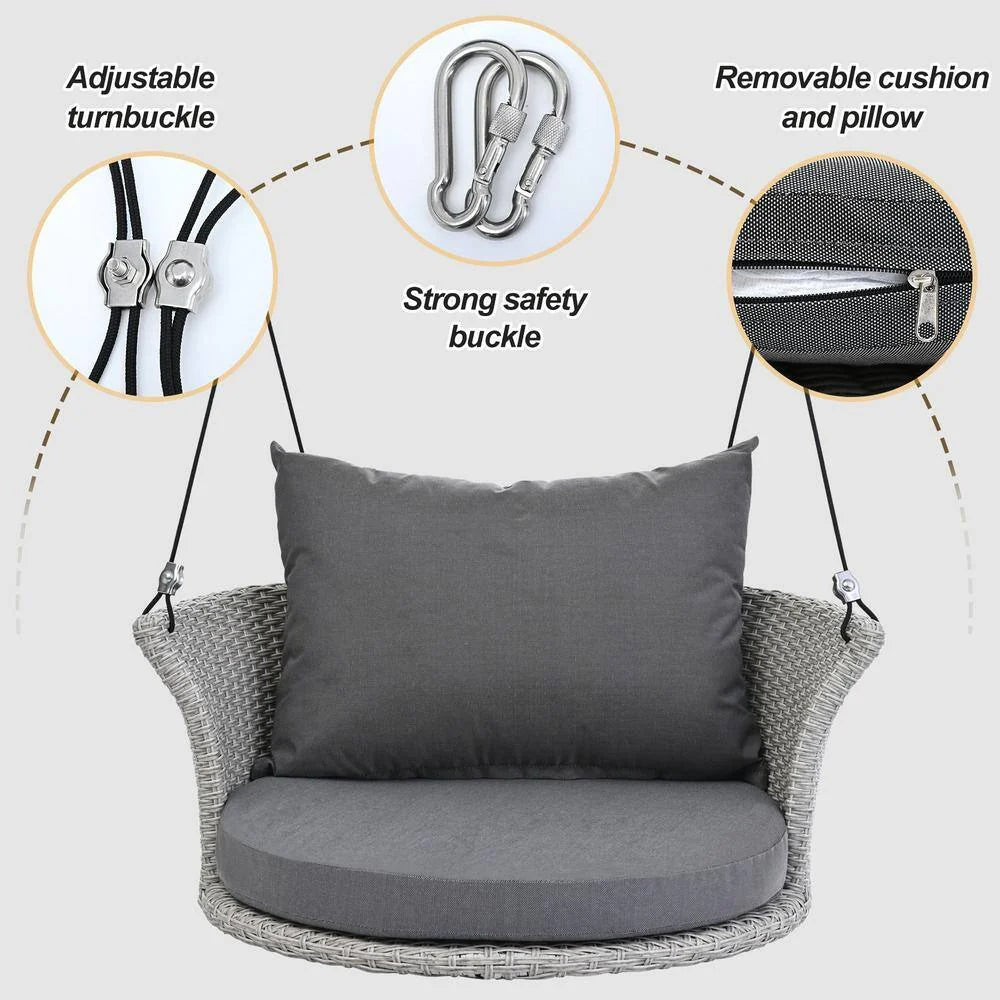 VIRASAT FURNITURE SINGLE SEATER HANGING SWING WITHOUT STAND FOR BALCONY & GARDEN SWING (GREY)