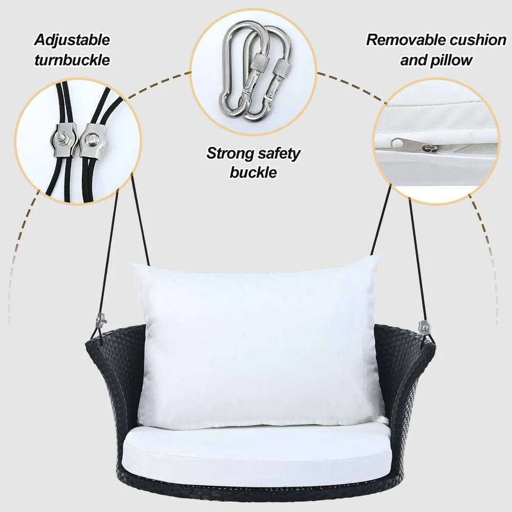 Virasat Single Seater Hanging Swing Without Stand For Balcony, Garden Swing (Black + White)-VIRASAT FURNITURE & FURNISHING