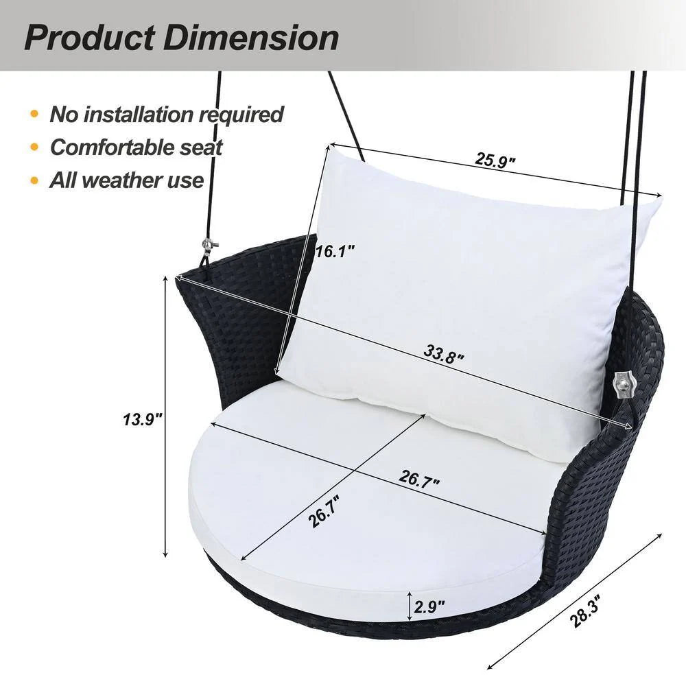 Virasat Single Seater Hanging Swing Without Stand For Balcony, Garden Swing (Black + White)-VIRASAT FURNITURE & FURNISHING