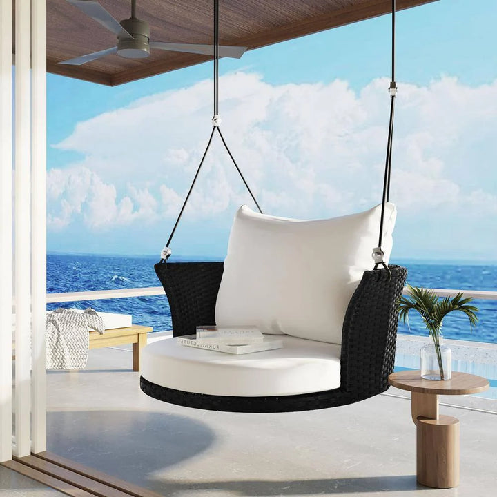 Virasat Lice Single Seater Hanging Swing Without Stand For Balcony , Garden Swing (Black + White)