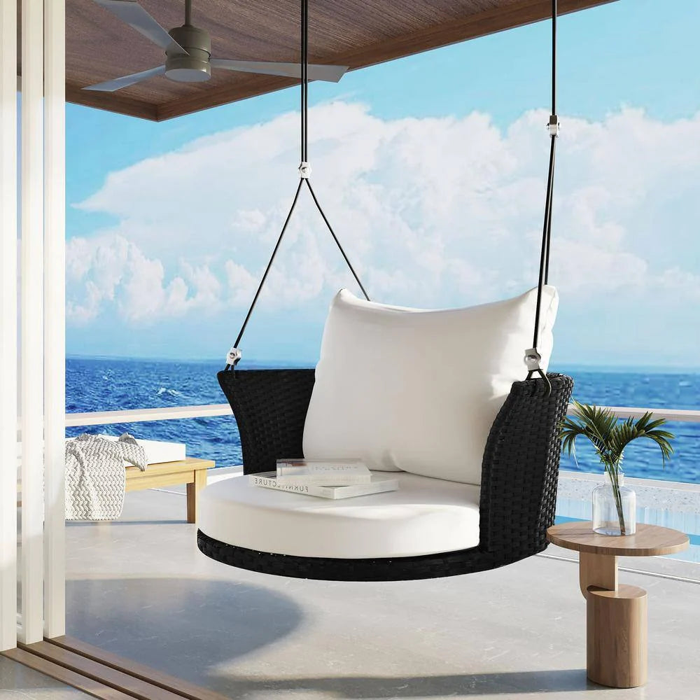 Virasat Single Seater Hanging Swing Without Stand For Balcony, Garden Swing (Black + White)-VIRASAT FURNITURE & FURNISHING