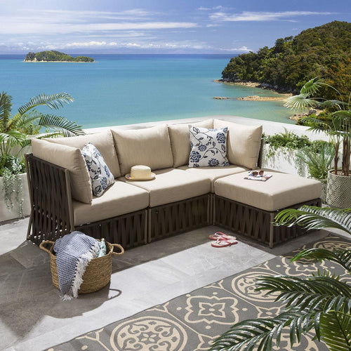 Virasat Outdoor Sofa Set 3 Seater and 1 Ottoman Set (Brown)-VIRASAT FURNITURE & FURNISHING